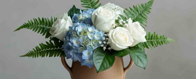 Sympathy Flower Arrangement Roses, Ferns and Hydrangea