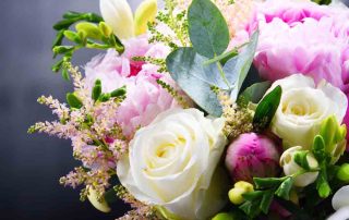 Composition with bouquet of freshly cut flowers.